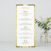 Gouden Groene Damast Bruiloft Menu (Staand voorkant)