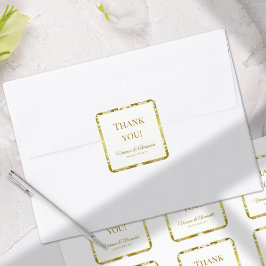 Gouden Groene Damast Bruiloft Vierkante Sticker