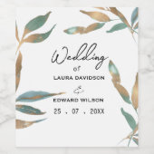 Gouden groene eenvoudige minimalistische blad met  wijn etiket (Enkel label)