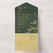 Gouden groene elegante botanische bruiloft all in one uitnodiging (Binnen)