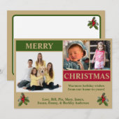 Gouden, groene en rode moderne kerstkaart met 3 fo (Voorkant / Achterkant)