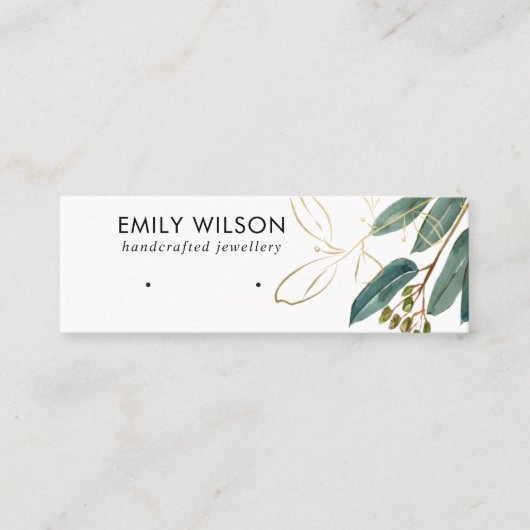 GOUDEN GROENE EUCALYPTUS FAUNA OORBEL STUD DISPLAY MINI VISITEKAARTJE (Voorkant)