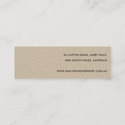 GOUDEN GROENE EUCALYPTUS FAUNA OORBEL STUD DISPLAY MINI VISITEKAARTJE (Achterkant)