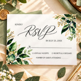 Gouden Groene Eucalyptus Huwelijks RSVP Kaart