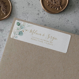 Gouden groene eucalyptus trouw retouradres etiket