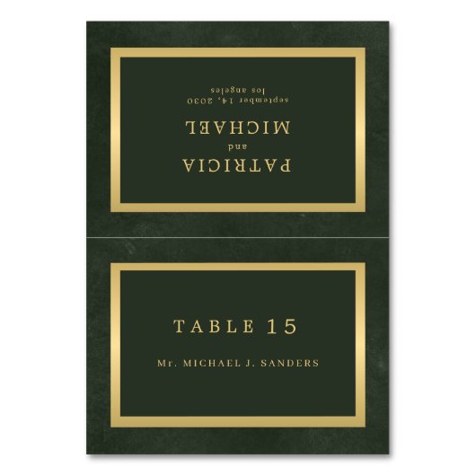 Gouden groene gastennaam trouwkaart kaart (Voorkant)