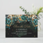 Gouden Groene Hemelse Quinceañera Save The Date Kaart (Staand voorkant)