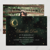 Gouden Groene Hemelse Quinceañera sparen de datum Kaart (Voorkant / Achterkant)
