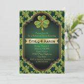 Gouden, groene Ierse klaver bruiloft repetitie din Kaart (Staand voorkant)