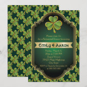 Gouden, groene Ierse klaver bruiloft repetitie din Kaart (Voorkant / Achterkant)