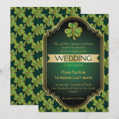 Gouden, groene Ierse klaver en lijst bruiloft Kaart (Voorkant / Achterkant)