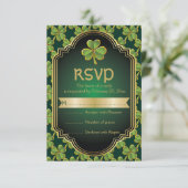 Gouden, groene Ierse klaver en lijst bruiloft RSVP (Staand voorkant)