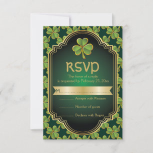 Gouden, groene Ierse klaver en lijst bruiloft RSVP Kaartje