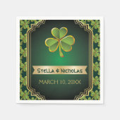 Gouden, groene Ierse klaver en lijsten bruiloft Servet (Voorkant)