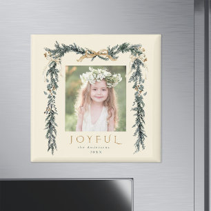 Gouden & Groene Kerst Frame Foto Vrolijke Ivoor Magneet