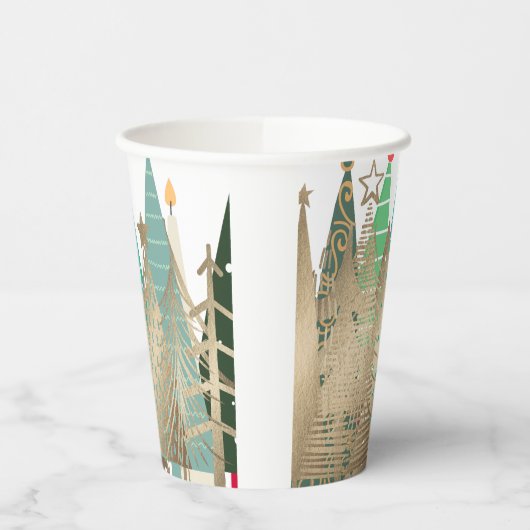 Gouden & Groene Kerstbomen Ontwerp Papieren Bekers (Links)