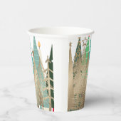 Gouden & Groene Kerstbomen Ontwerp Papieren Bekers (Rechts)