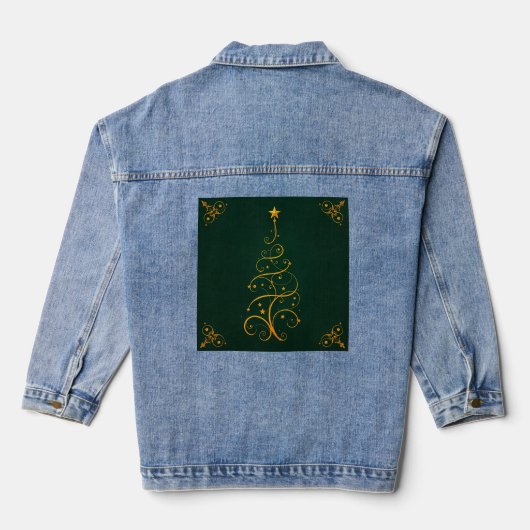 Gouden Groene Kerstboom Vrouwen Denim Jas Denim Jacket (Achterkant)