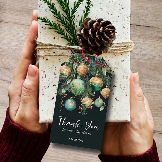 Gouden groene kerstboomornamenten Favor Cadeaulabel