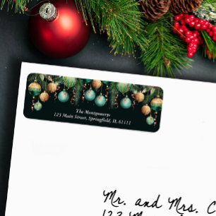 Gouden groene kerstboomornamenten retouradres etiket