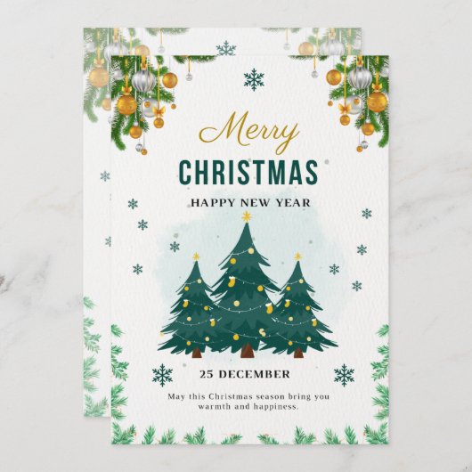 Gouden Groene Kerstmis Kaart (Voorkant / Achterkant)