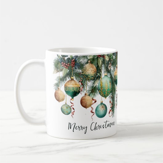 Gouden groene kerstversieringen koffiemok (Links)