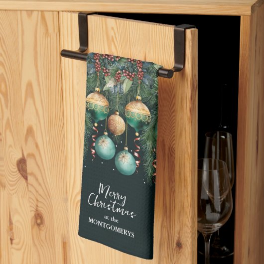Gouden groene kerstversieringen theedoek (Derde Gevouwen)