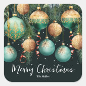 Gouden groene kerstversieringen vierkante sticker (Voorkant)