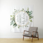 Gouden groene krans baby shower achtergrondbord wandkleed (In situ)