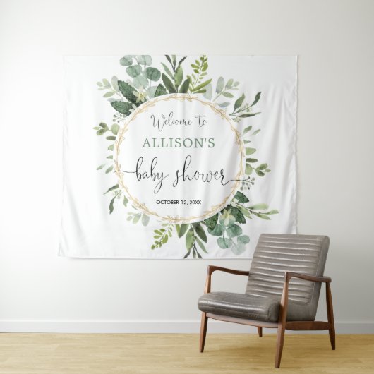 Gouden groene krans baby shower achtergrondbord wandkleed (In Situ (horizontaal))