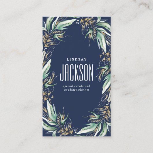 Gouden groene krans Stijlvol marineblauw Visitekaartje (Voorkant)