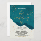 Gouden Groene Kunst Bruiloft Uitnodigingen (Voorkant / Achterkant)