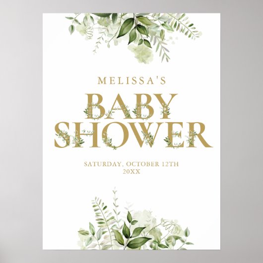 Gouden Groene Letter Baby Shower Bord Poster (Voorkant)