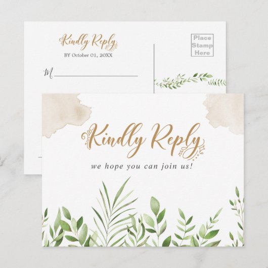 Gouden Groene Lied Verzoek RSVP Ansichtkaart Uitnodiging Briefkaart (Voorkant / Achterkant)