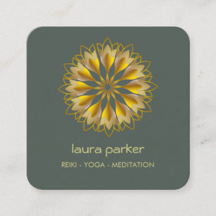 Gouden Groene Lotus Bloem Yoga Holistische Meditat Vierkante Visitekaartje