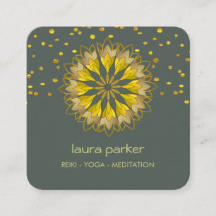 Gouden Groene Lotus Bloem Yoga Holistische Meditat Vierkante Visitekaartje