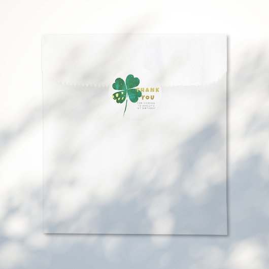 Gouden Groene Lucky Clover 1e Verjaardag Dank u Ronde Sticker