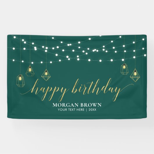 Gouden & Groene Moderne Verjaardagsbanner Spandoek (Horizontaal)