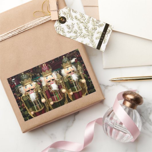 Gouden Groene Notenkraker Soldaten Kerst Rechthoekige Sticker (Geschenken)