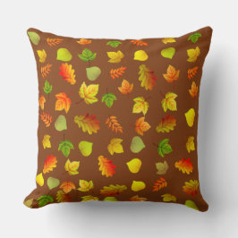 Gouden, groene, Oranje herfst bladeren op bruin Kussen