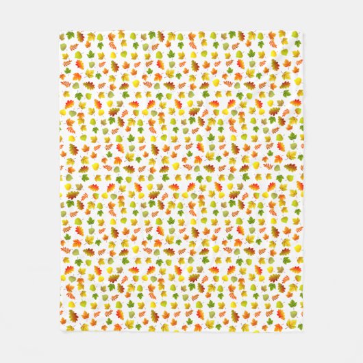 Gouden, groene, Oranje herfst bladeren op wit Fleece Deken (Voorkant)