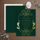  gouden groene oranje lijn Kunstmonogram bruiloft Folie Uitnodiging