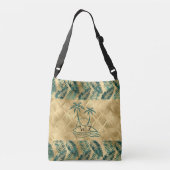 Gouden groene palmboom op maat crossbody tas (Achterkant)