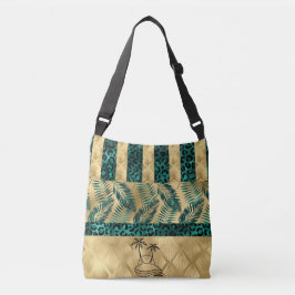 Gouden groene palmboom op maat crossbody tas