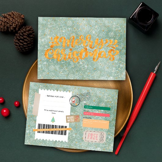 Gouden Groene Patroon Kerst Ticket Cadeaubon