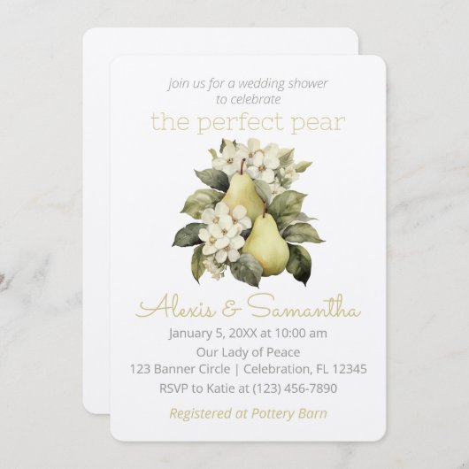 Gouden groene peer bruiloft douche uitnodiging (Voorkant / Achterkant)