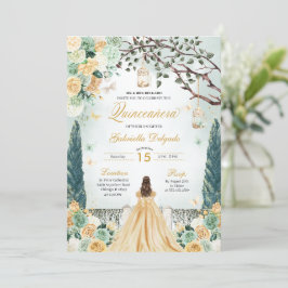 Gouden Groene Prinses Betoverde Tuin Quinceanera Kaart
