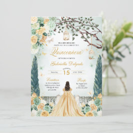 Gouden Groene Prinses Betoverde Tuin Quinceanera Kaart