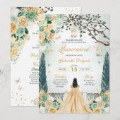 Gouden Groene Prinses Betoverde Tuin Quinceanera Kaart (Voorkant / Achterkant)