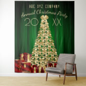 Gouden Groene Rode Kerstboom Vakantie Achtergrond Wandkleed (In situ)